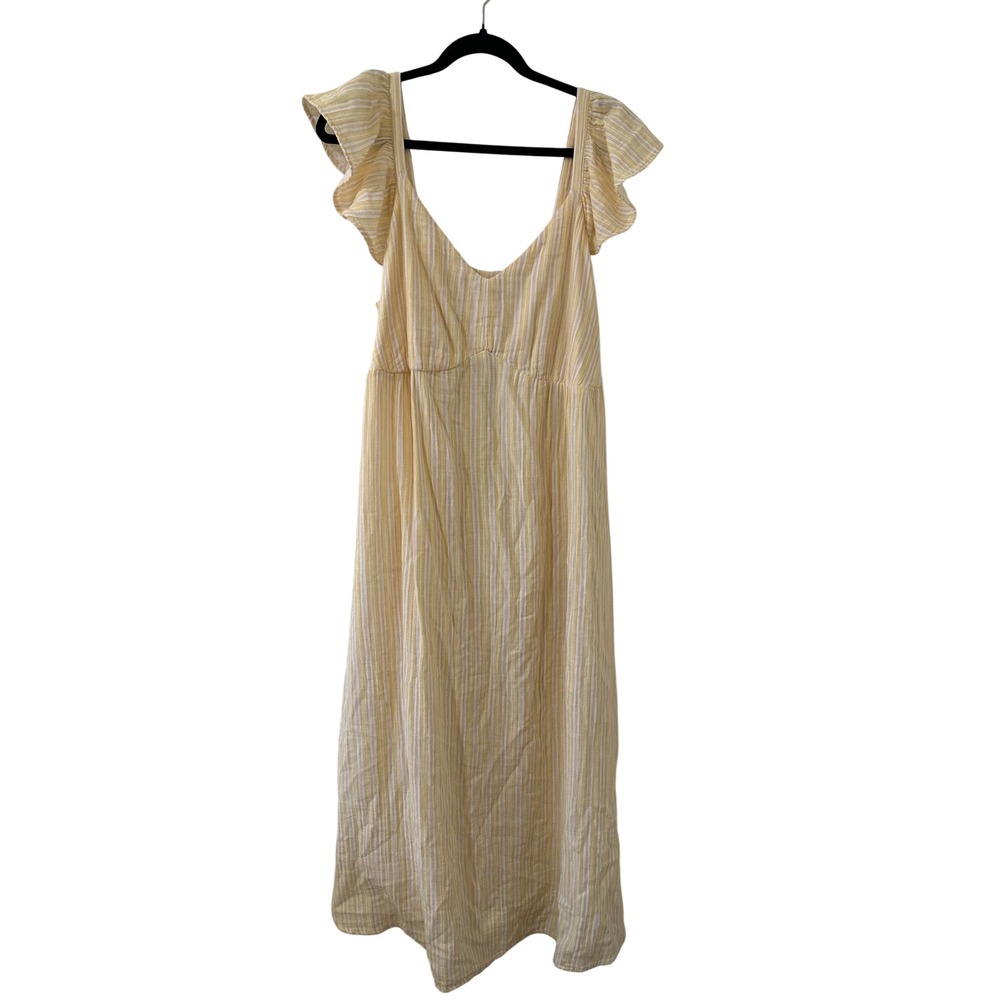 Time and Tru Yellow Striped Flutter Sleeve Midi Dress XXL 20 Cottagecore Coastal